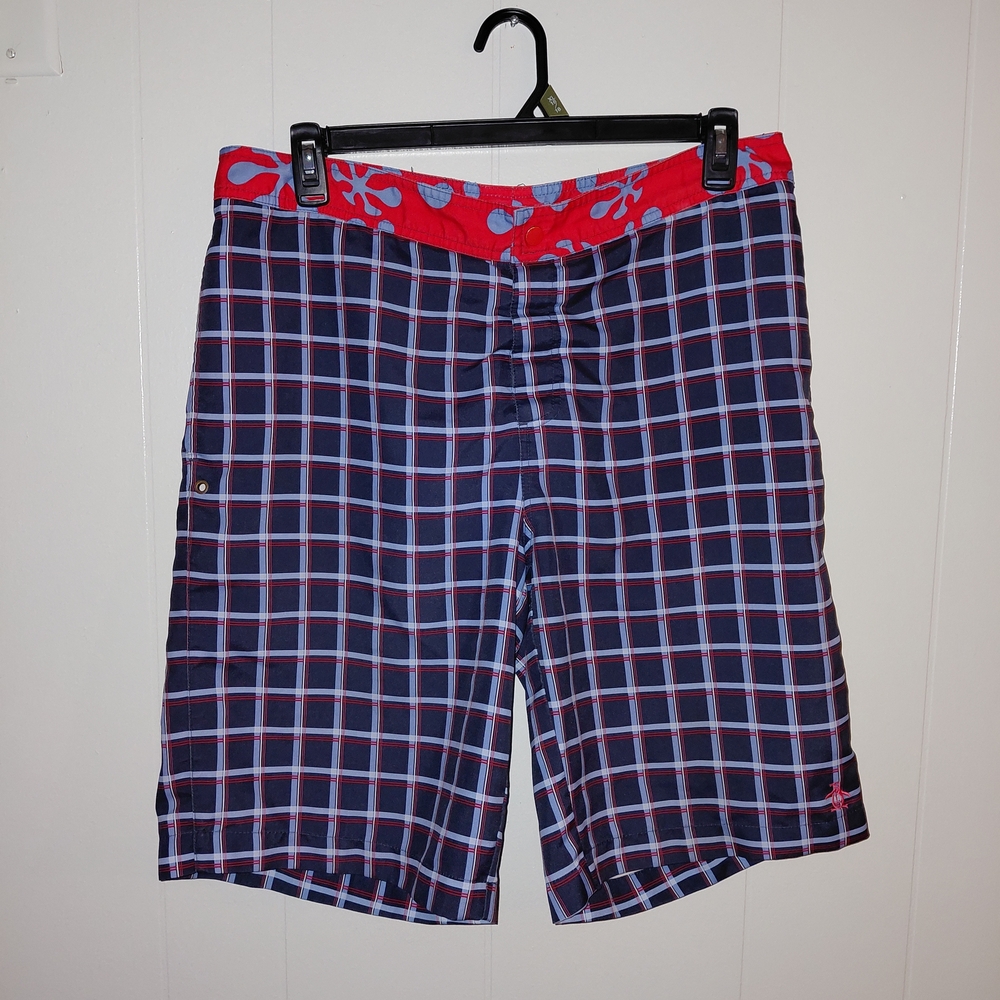 Original Penguin Navy and Red Checkered Board Shorts